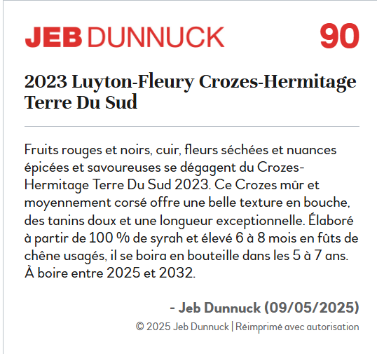 Domaine Luyton Fleury Croze Hermitage Terre du Sud