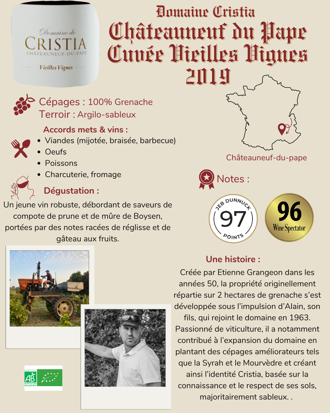 Domaine Cristia Châteauneuf du Pape Vieilles Vignes 2019